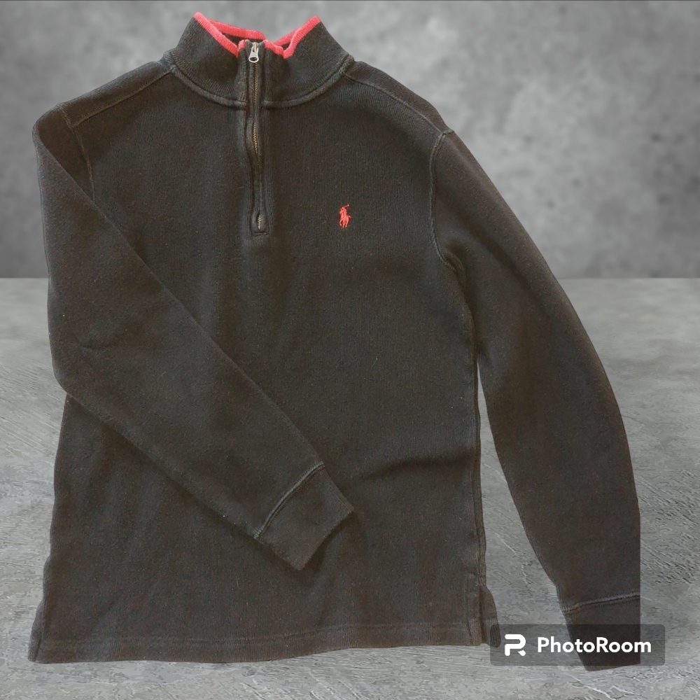 Boy's Ralph Lauren Polo 1/4 Zip Pullover in Black, Size L